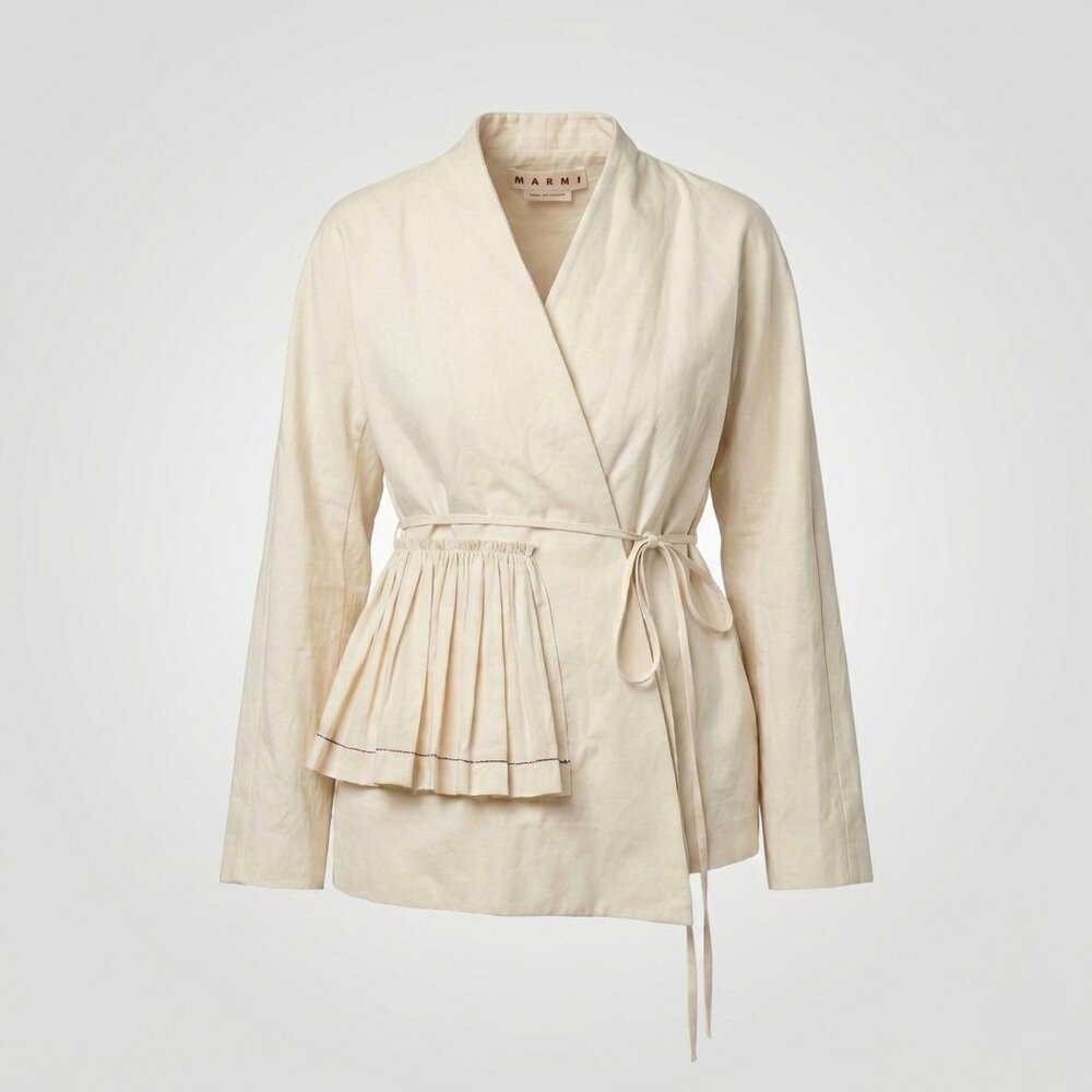 Marni Cotton Linen Drill Wrap Jacket Pearl Size IT 38 US 2 NEW NWT